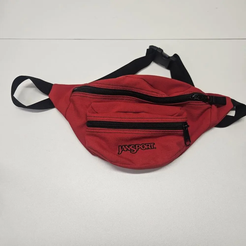 JANSPORT RED Fanny Pack Belt Buckle Bag 2-Zipper Pocket
